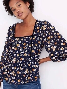 Madewell Velvet Trimmed Floral Blouse Size XS